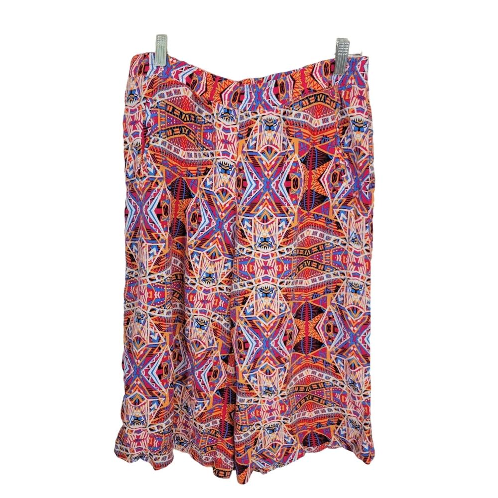 Cato Pink Aztec Straight Wide Leg Pull On Capri Pants Women's Size Large